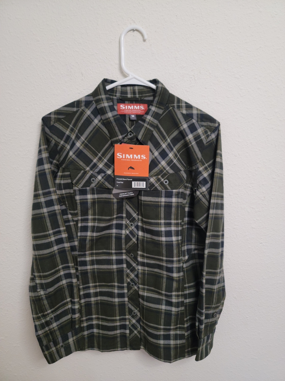 NWT Simms Forest Green Plaid Primaloft Flannel Shirt Women's Medium